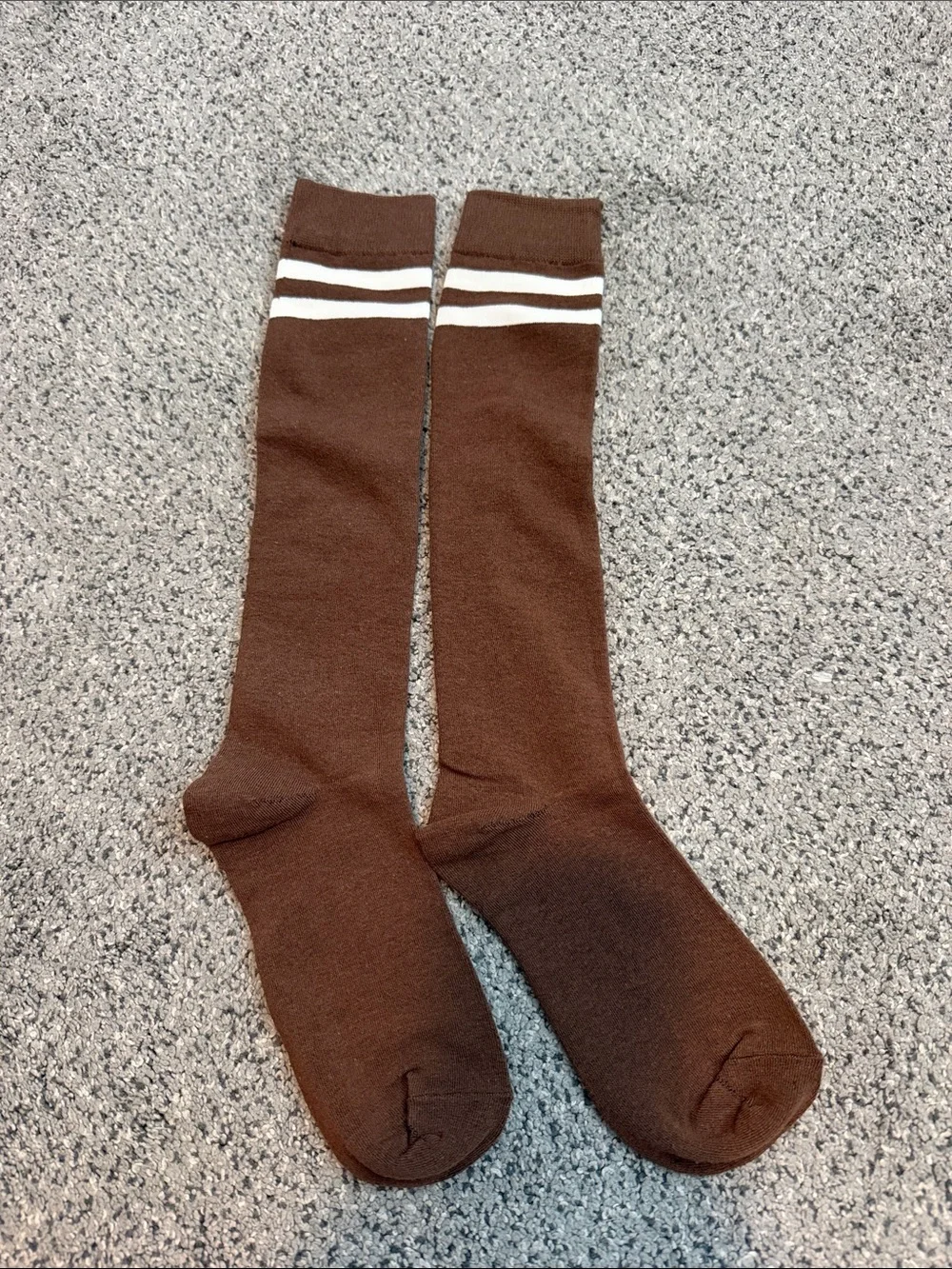 Classic Brown Knee-High Socks with White Stripes